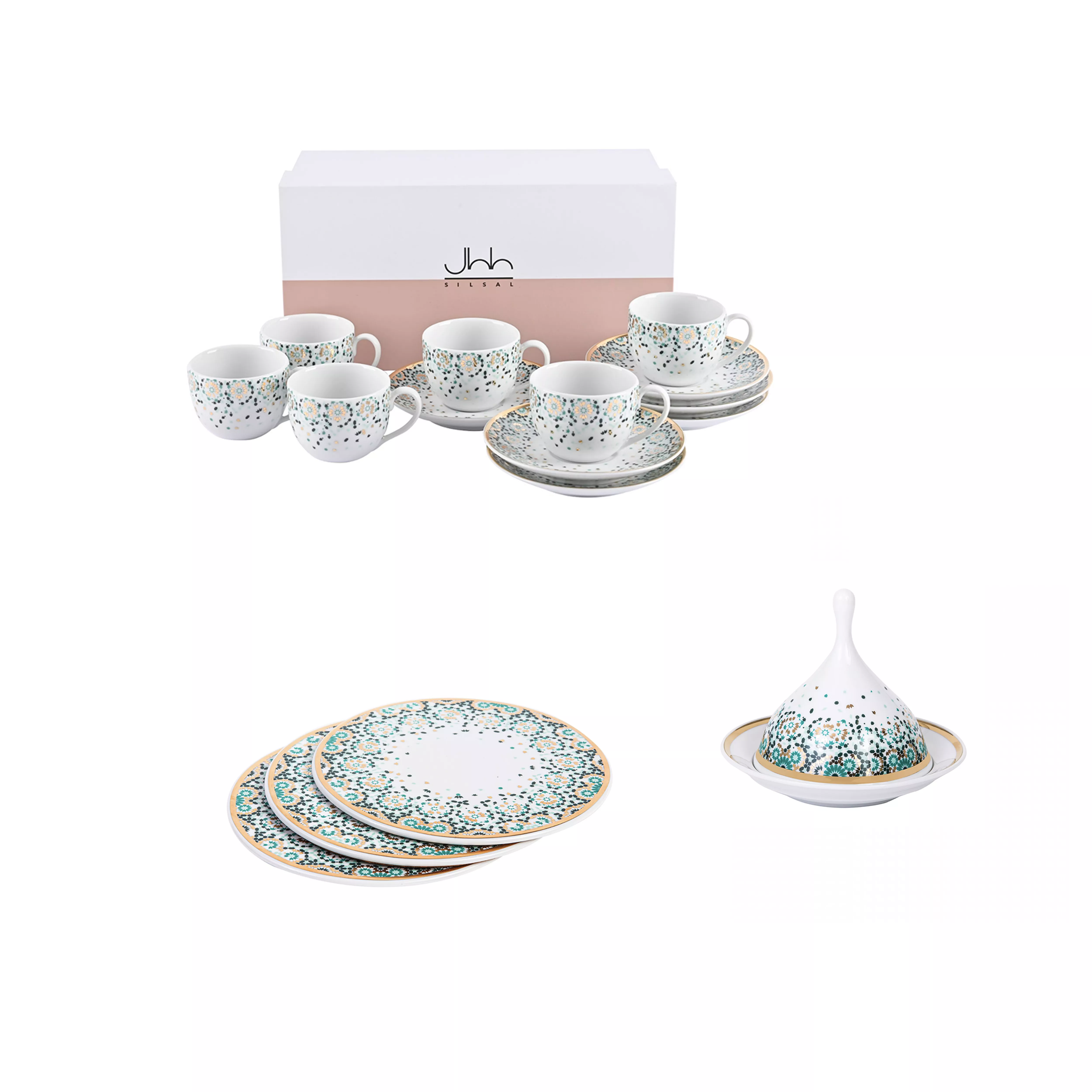 - Emerald Gift Box - Espresso Cups + Tagine Dish + Trivets (set for 6)