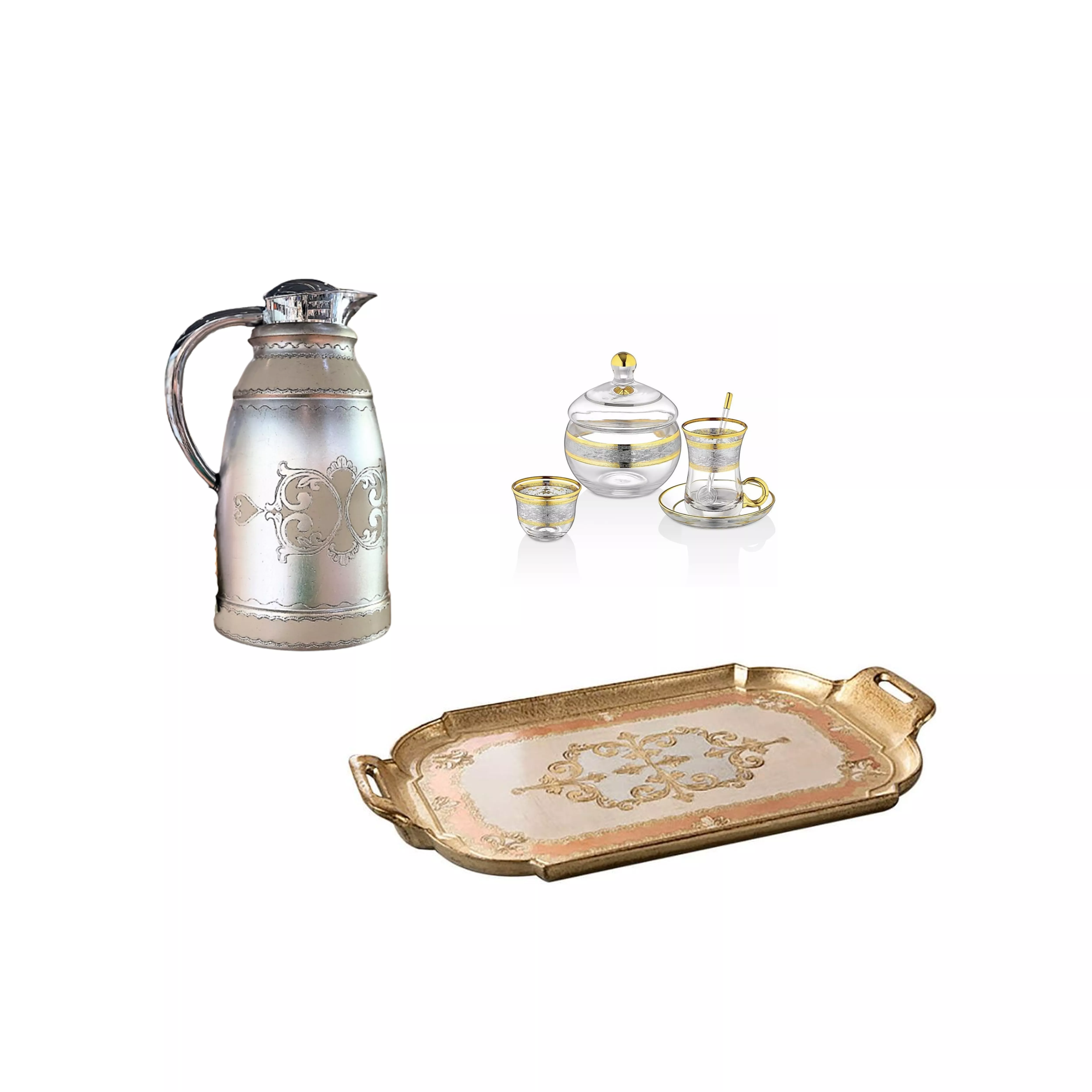 - Gift Set - Tea & Gawa Caps + Sugar Bowl + Tray + Thermos + Gift Box