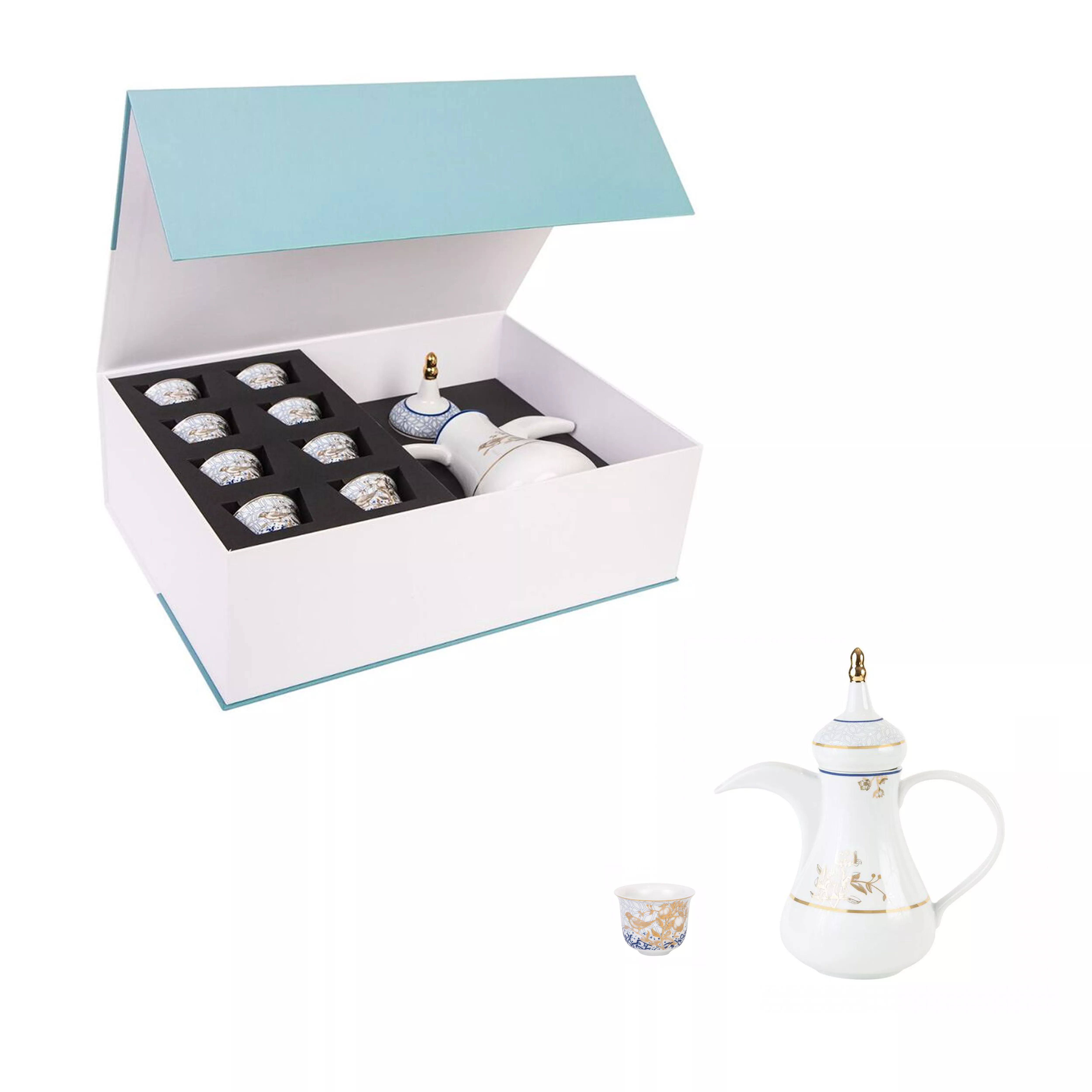 - Kunooz Gift Box - Dallah & Coffee Cup (Set for 8)