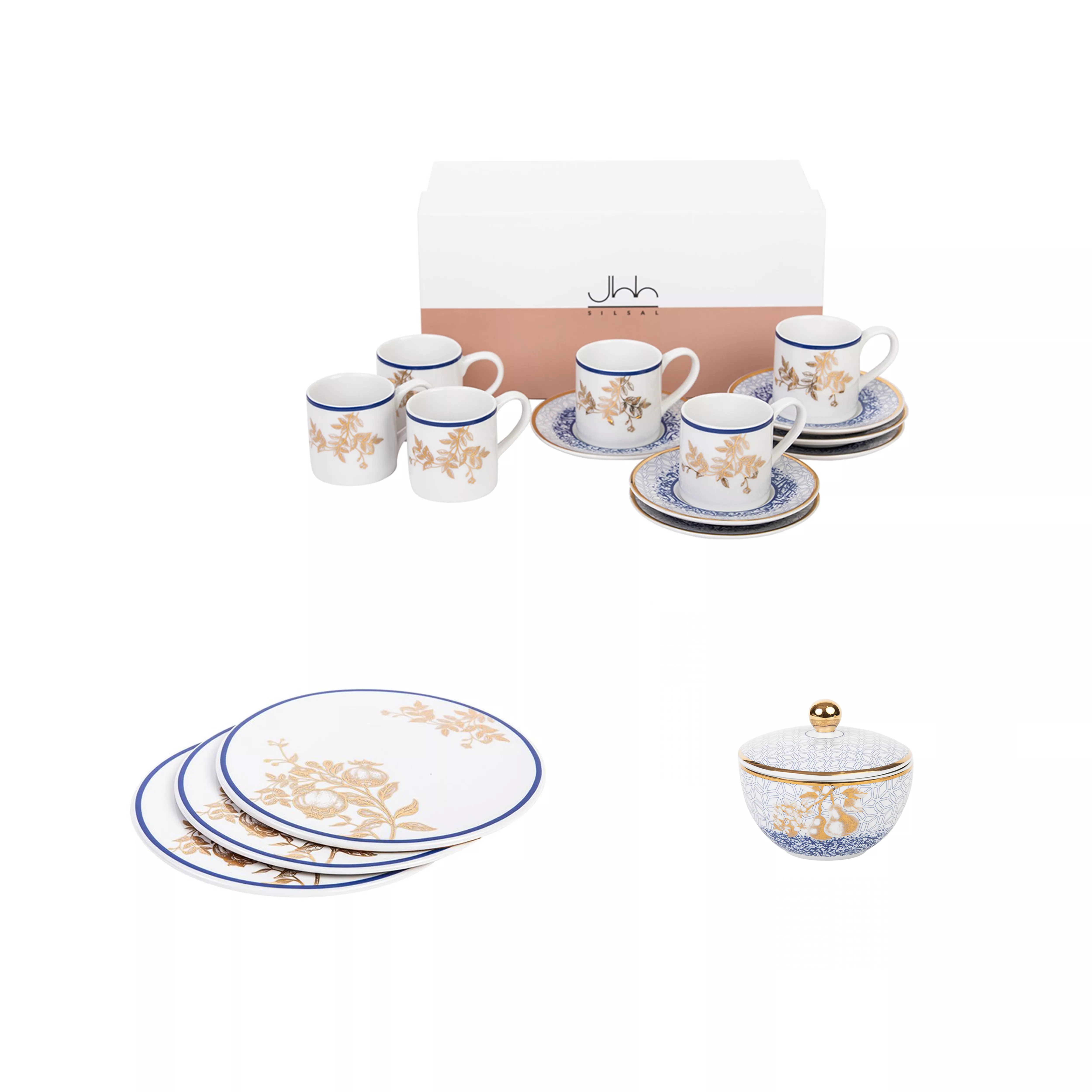 - Kunooz Gift Box - Espresso Cups + Sugar Bowl + Trivets (Set for 6)