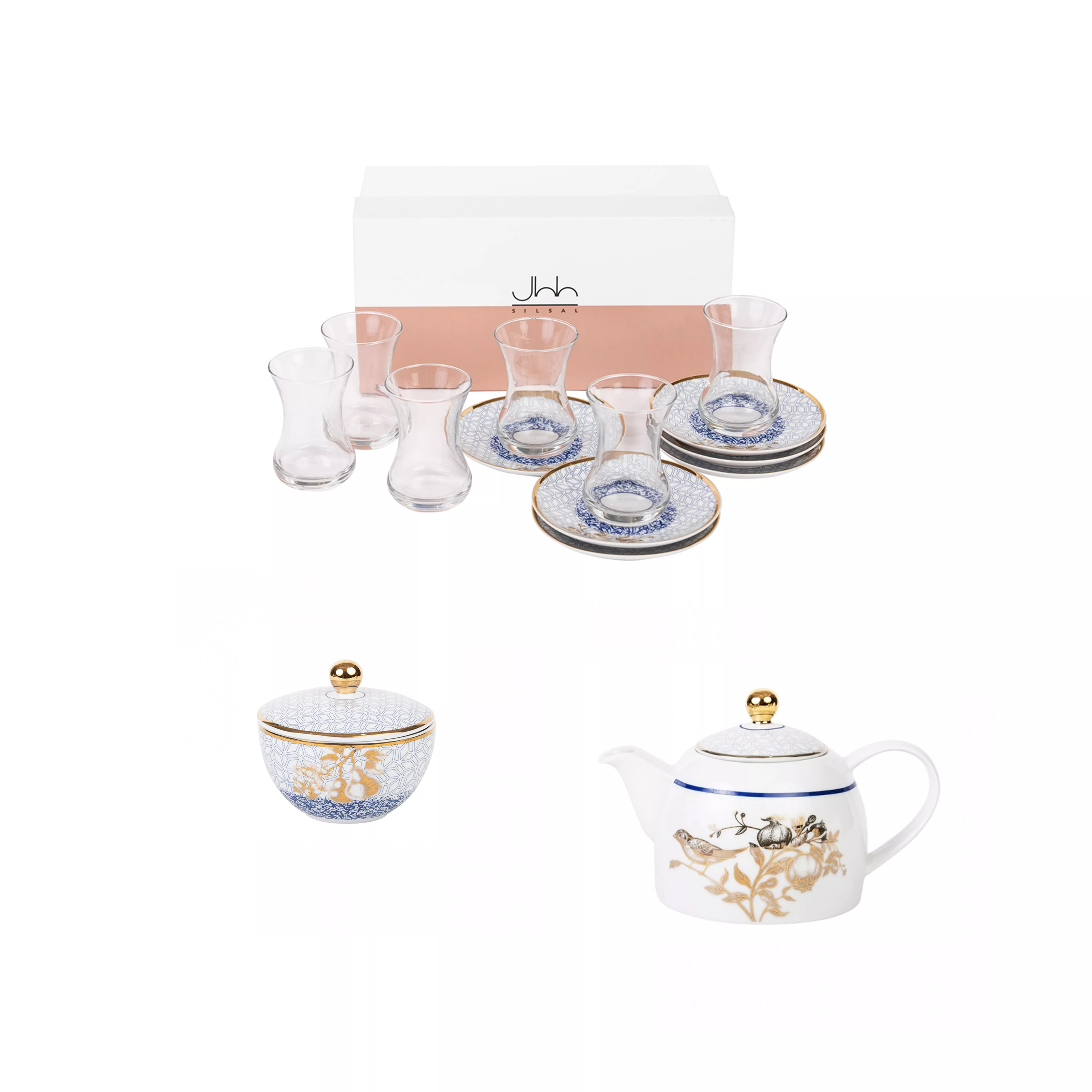 - Kunooz Gift Box - TeaCups + Sugar Bowl + Teapot (Set for 6)